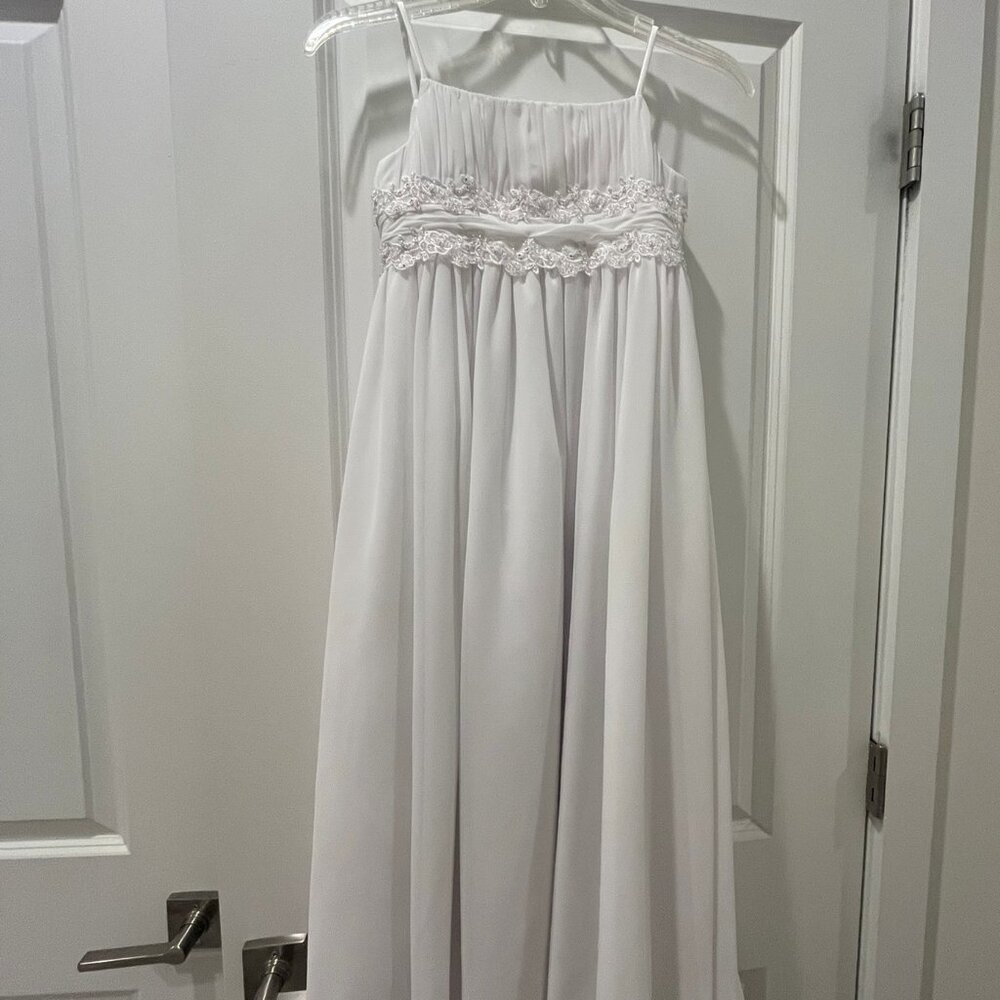 David's Bridal Spaghetti Strap Chiffon Baby Doll Flower Girl Dress with Jacket